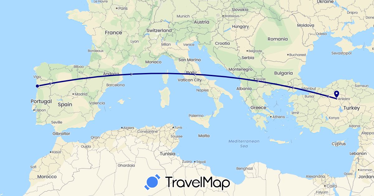 TravelMap itinerary: driving in Portugal, Turkey (Asia, Europe)